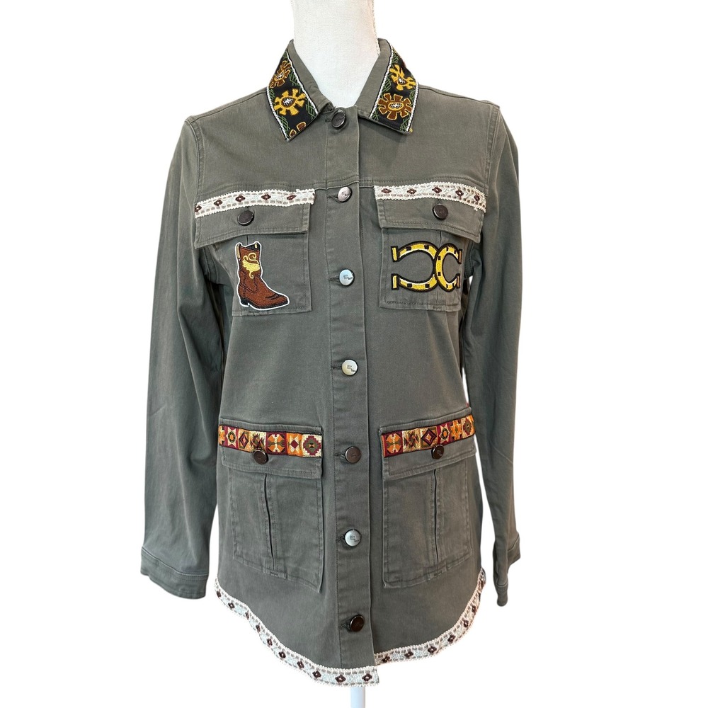 Lesal Upcycled 1 of a Kind Western Donkey Jacket Olive Green Womens Medium - Picture 3 of 9